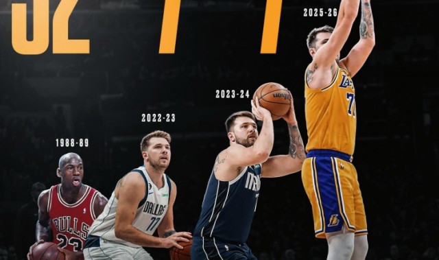 体育赛事-历史至今仅东契奇&amp;乔丹做到过赛季场均32+7+7 其中东契奇3次达成